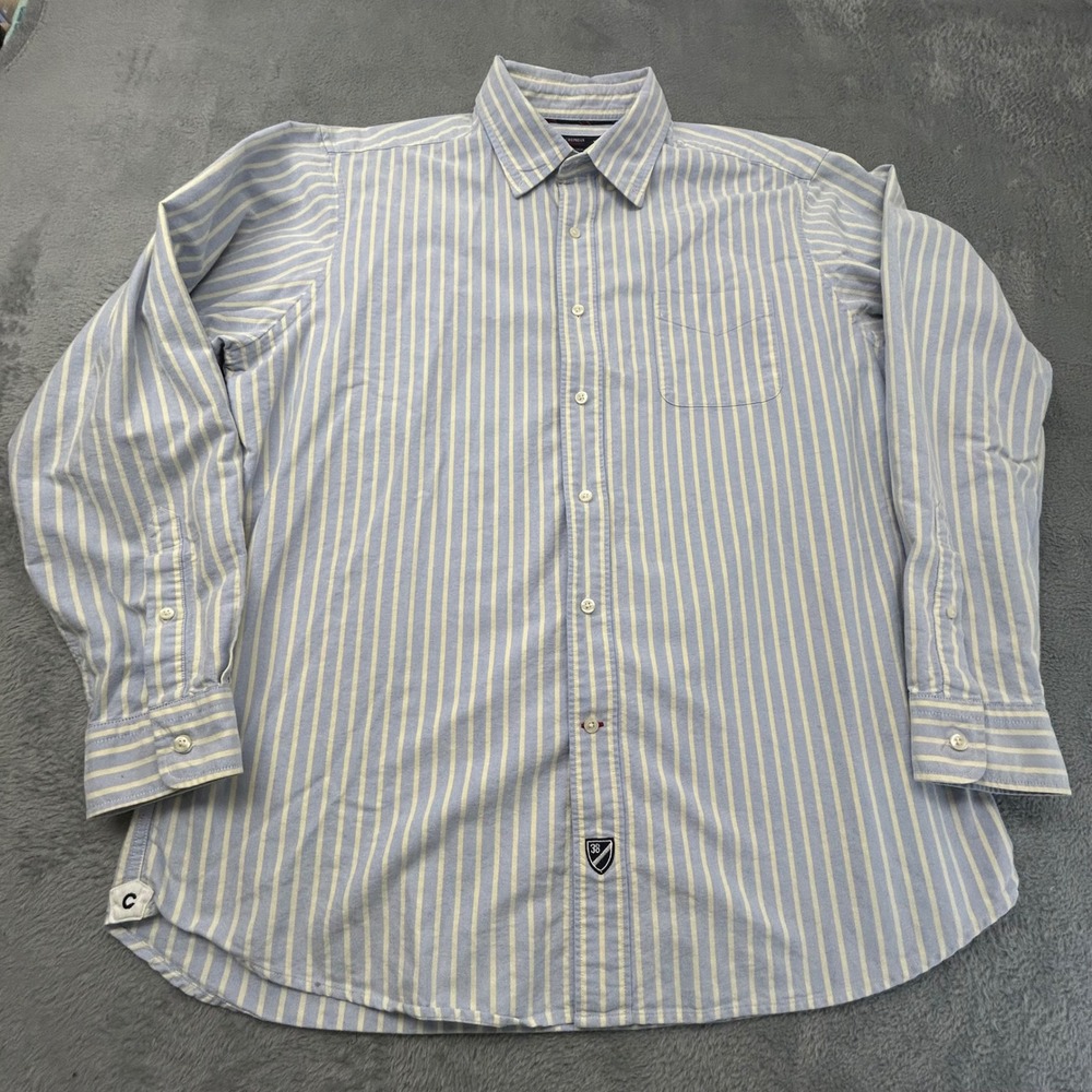 Cremieux Classics Mens XL Blue Yellow Striped Cotton Oxford Button Down Shirt